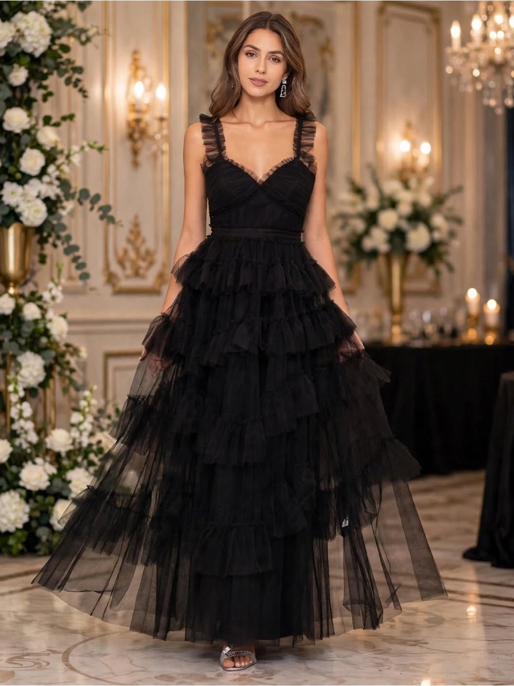 Betsy & Adam Women's Ruffled Tiered Gown size 12 new with tags